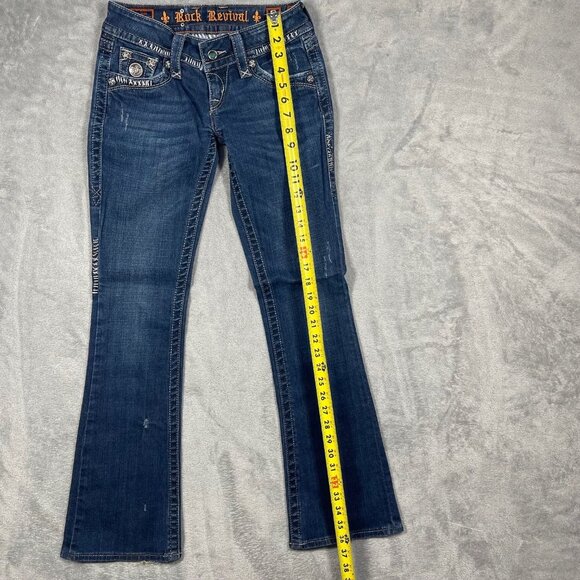Rock Revival Celine Boot Cut Jeans Womens Size 26 Dark Wash Denim Flap Pocket - Picture 10 of 13